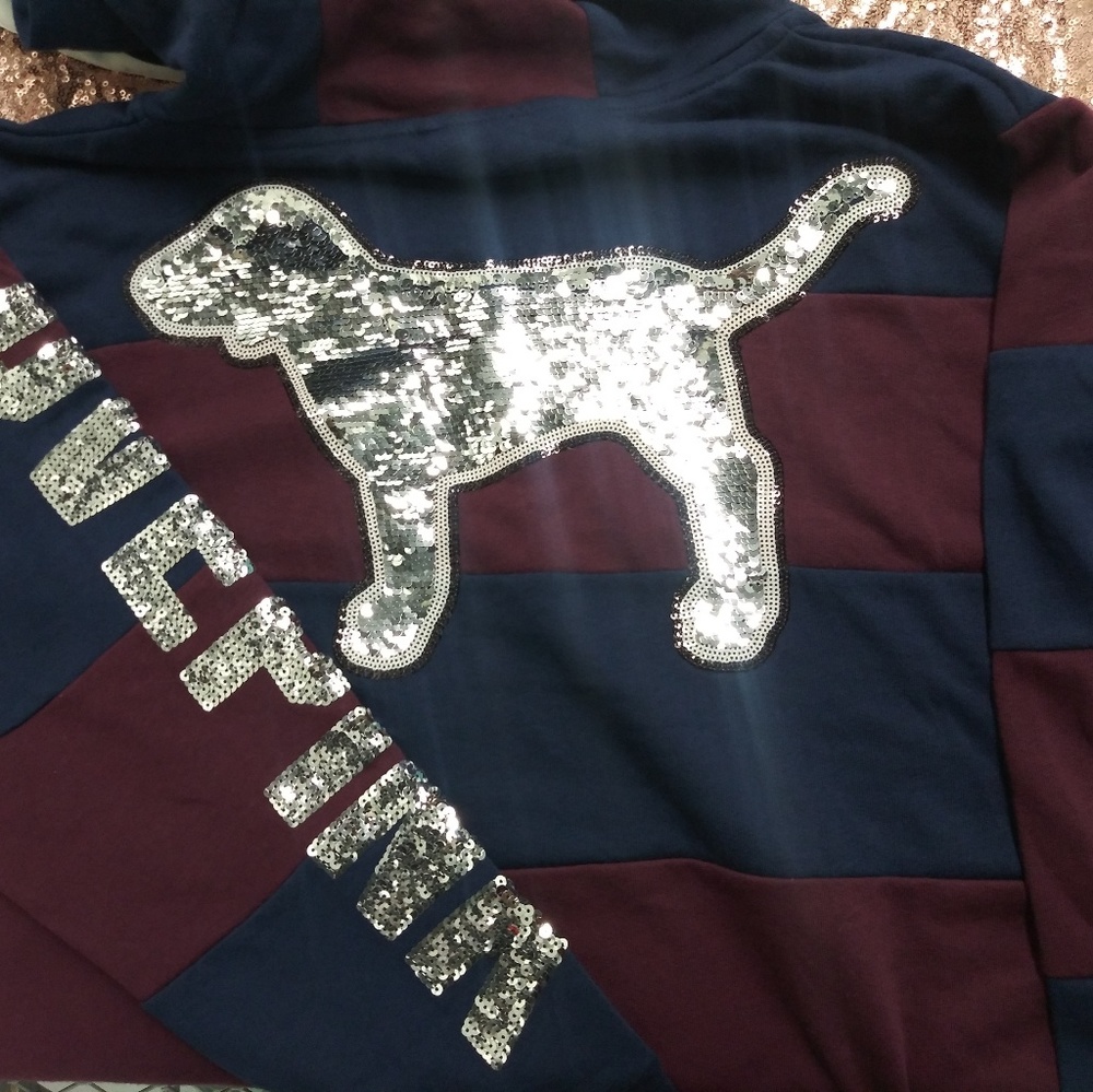 PINK Bling Rugby Style Hoody sz M